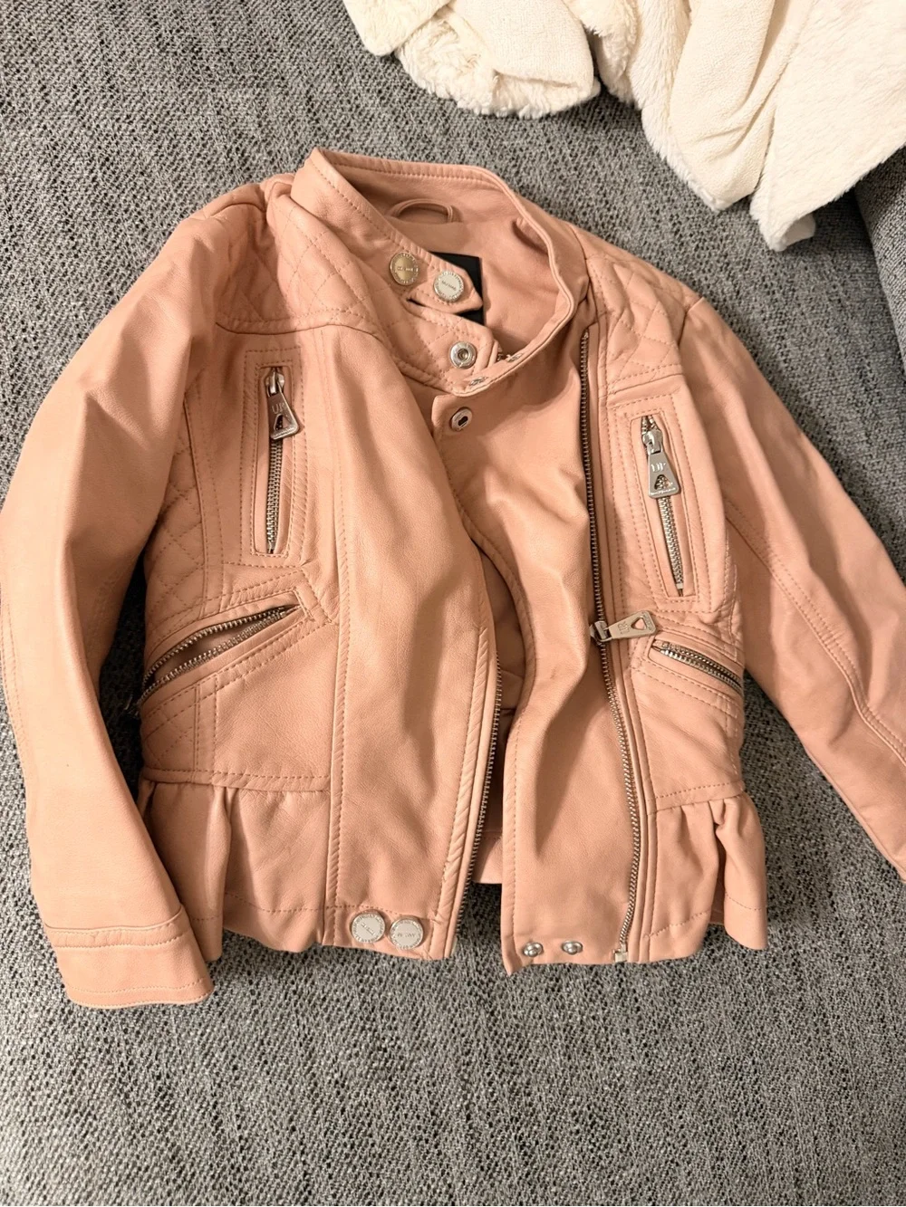 Urban Republic Blush Pink Quilted Peplum Moto Jacket
